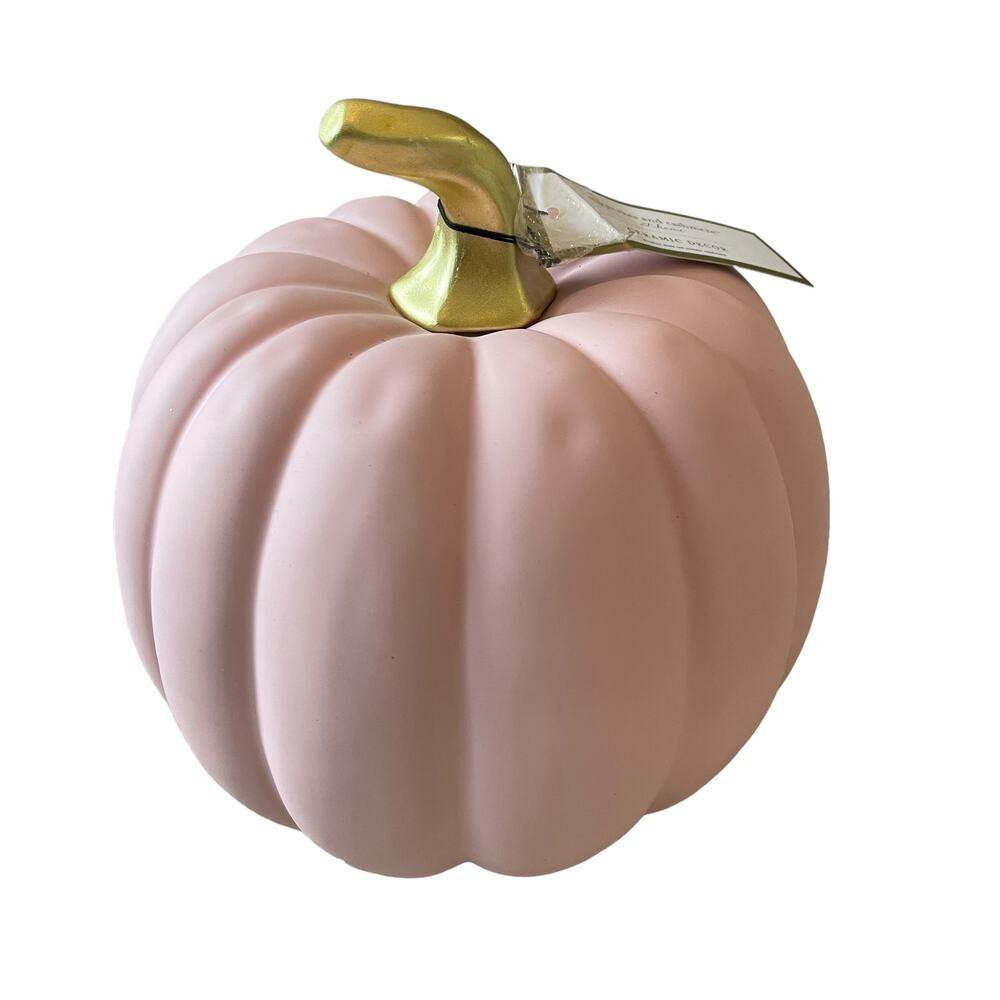CUPCAKES & CASHMERE Pink Ceramic Pumpkin Gold Stem Posh Fall Decor New - Picture 14 of 14